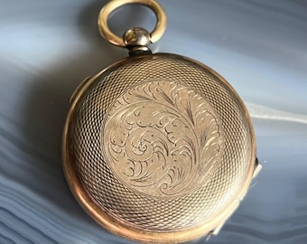 Antique Victorian Two Tone Locket with Tin Type Shaped like Pocket Watch