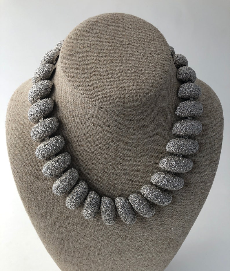 Spectacular Vintage Butler Textured Matte Silver Tone Collar Necklace