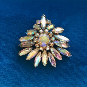 Vintage 1950s Austrian Aurora Borealis Rhinestone Navette Brooch