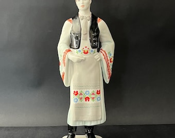 Vintage Hollohaza Hungarian Porcelain Man in Folk Art Dress