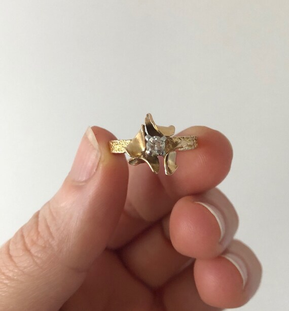 Mid Century Modern Brutalist 14K Yellow Gold Diamo