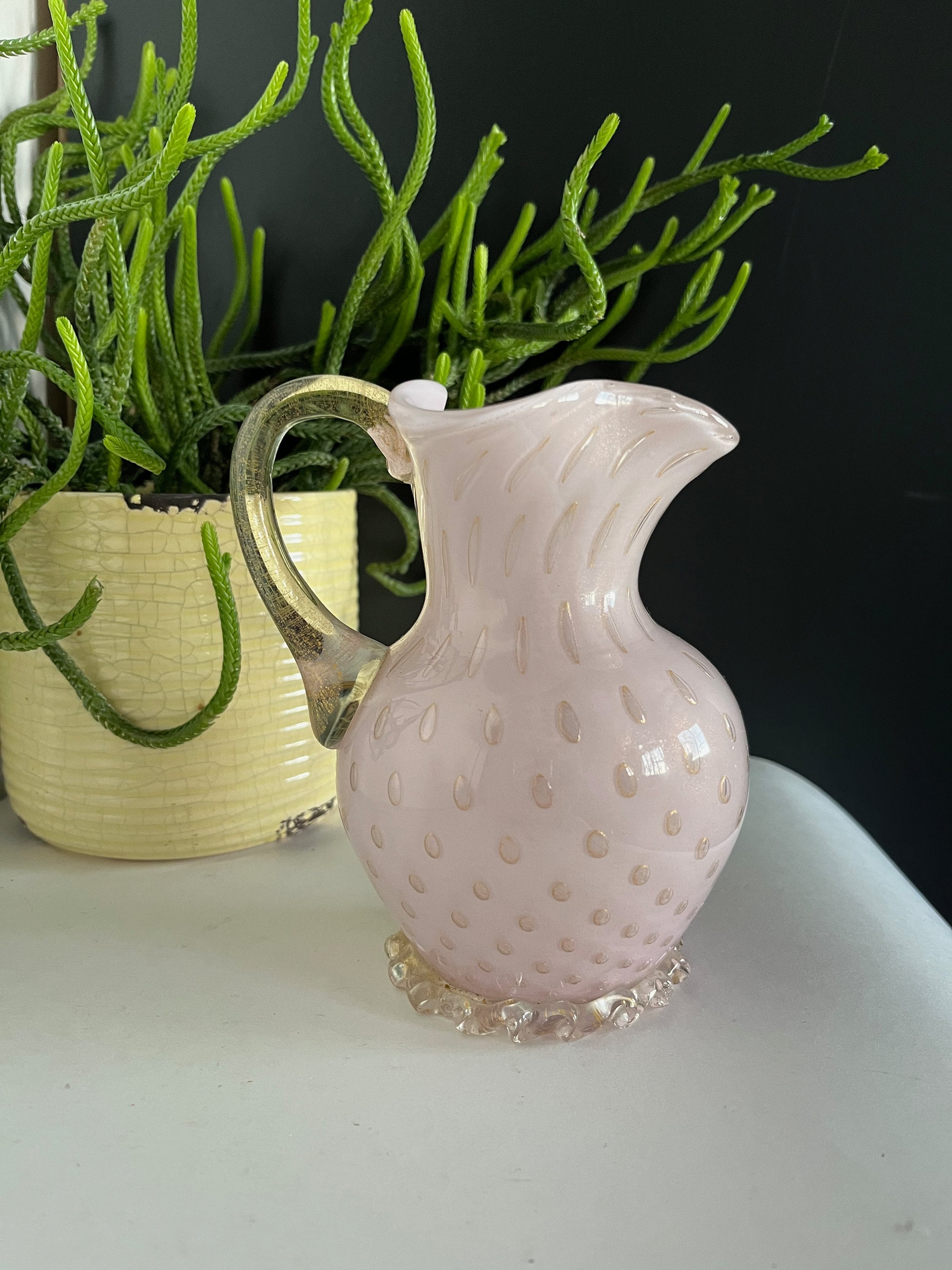 MURANO ITALY金彩 ピンクレースライン ピッチャー 花瓶 MURANO ITALY金彩 ピンクレースライン ピッチャー 花瓶 Huge