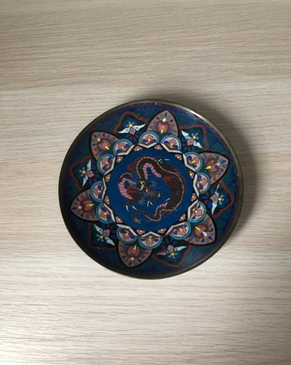 Meiji Period Japanese Cloisonne Enamel Dragon Plate