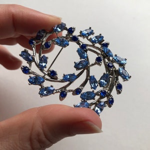 Vintage Sapphire and Ice Blue Rhinestone Brooch