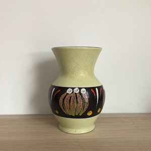 Vintage 1950s West German Pottery Vase Yellow Black Abstract