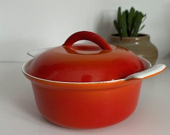 Vintage 1950s Descoware Belgium Cast Iron Orange Enamel Round