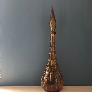 Vintage 1960s Mid Century Modern Gold Empoli Italian Glass Genie Bottle Decanter