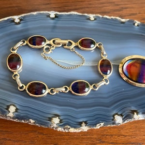 Vintage Sarah Coventry Rainbow Glass Brooch and Bracelet Set