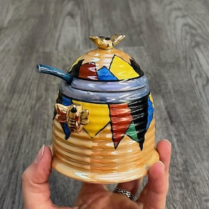 Vintage Noritake? Japan Luster Art Deco Honungsbi Kruka och Sked