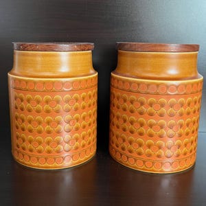 Pair of Vintage Hornsea Small Canisters Saffron Pattern John Clappison