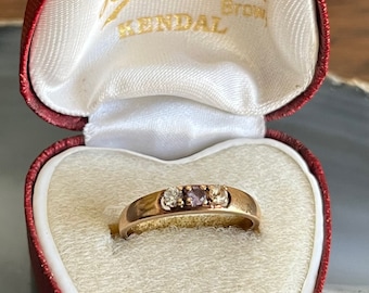 Vintage 10K Gold Clear Quartz and Purple Topaz Ladies Trinity Stacking Ring