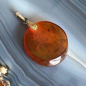 Vintage 875 Silver Gilt Large Sculpted Amber Modernist Pendant