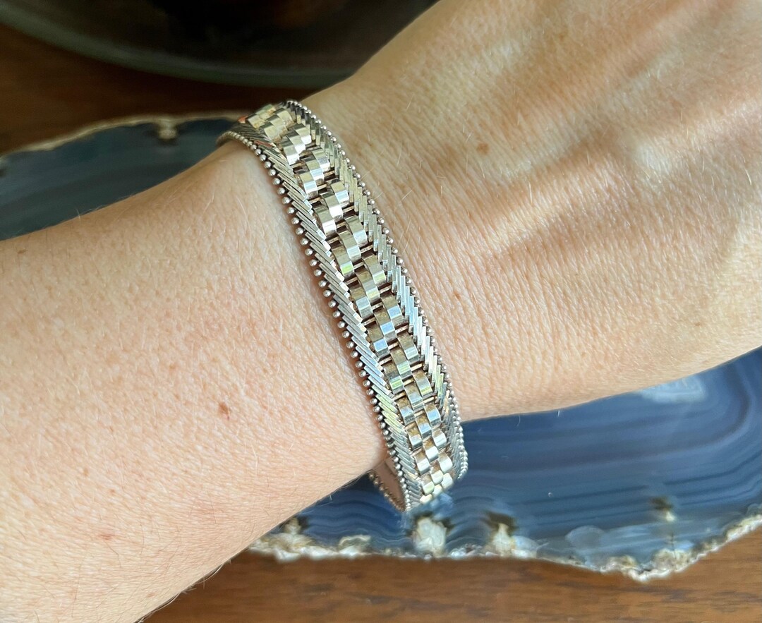 Vintage Italian Sterling Silver Riccio Chevron Link Bracelet - Etsy
