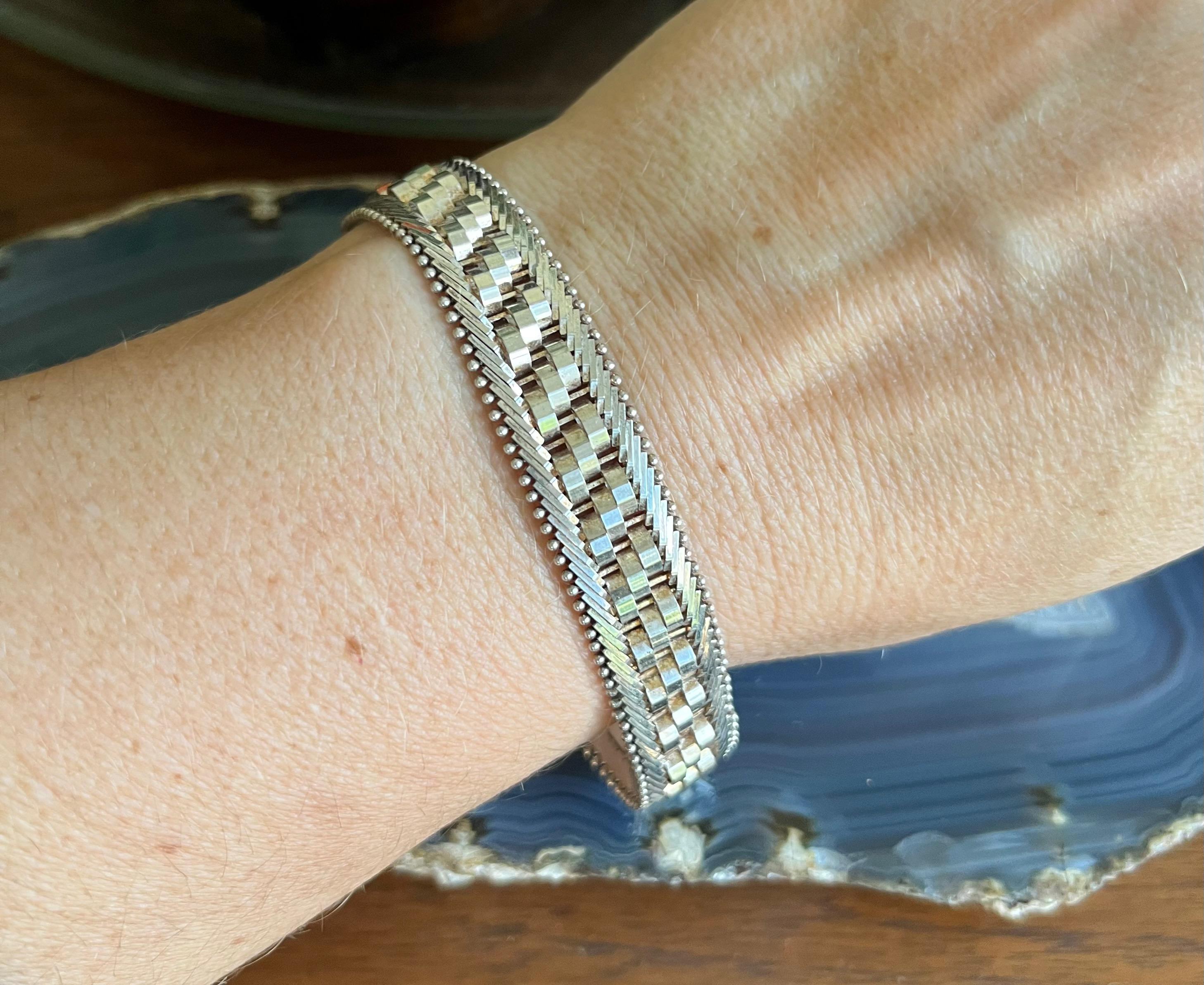 Vintage Italian Sterling Silver Riccio Chevron Link Bracelet