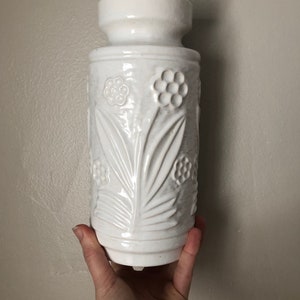 1960s West German Pottery Ilkra Keramik Model 70/23 White Floral Relief Mid Century Vase image 4