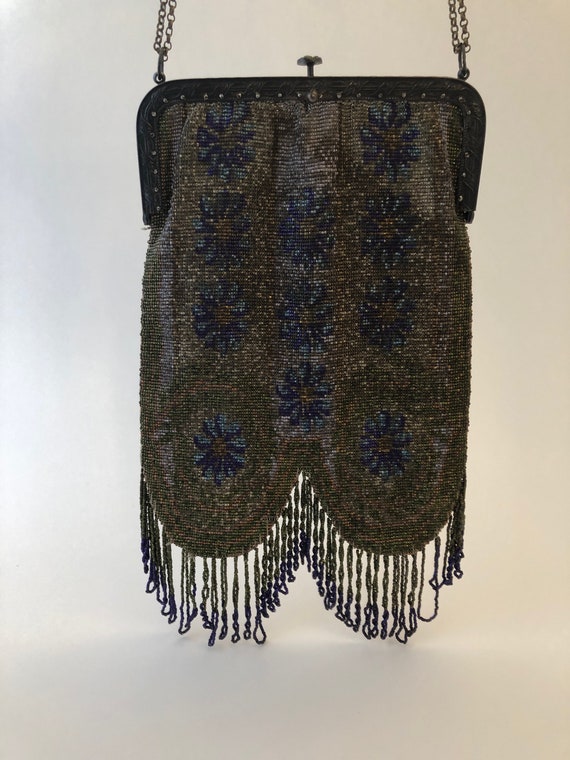 Antique French Steel Beaded Fringed Ladies Bag Ha… - image 2