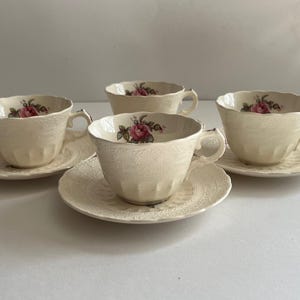 Set of 4 Vintage Copeland Spode Billingsley Rose Tea Cup and Saucer Sets