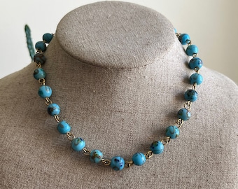 Vintage Venetian Turquoise Blue Glass Wedding Cake Bead Necklace