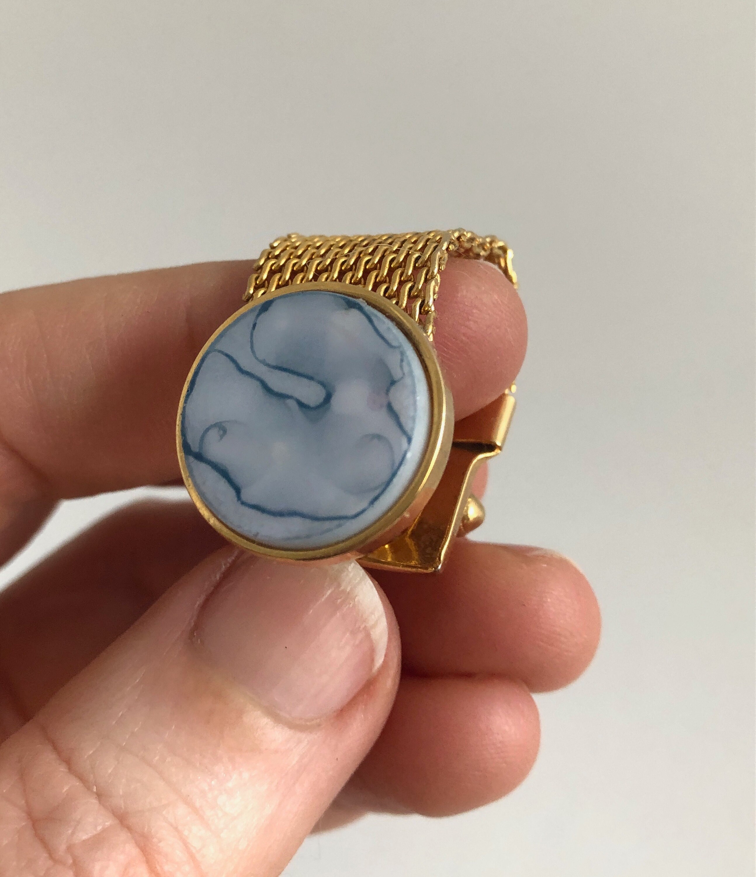 Boutons De Manchette Homme Vintage Danté - Bleu Marbre Ton Or, Bon état