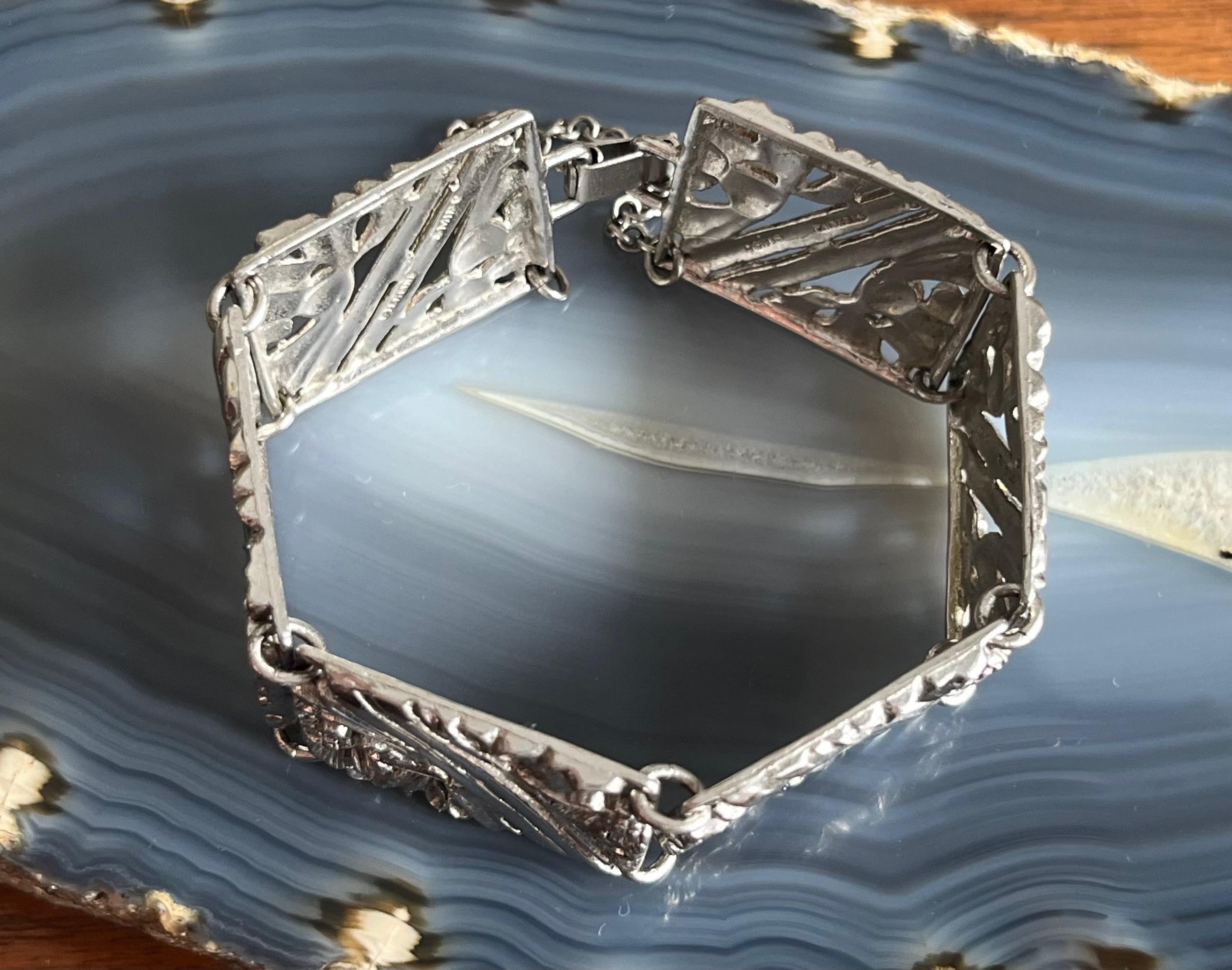 Vintage Art Deco Sterling Silver Floral Panel Bracelet - Etsy