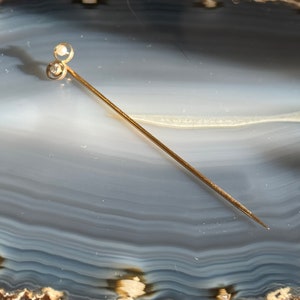 Antique 14K Gold Diamond and Pearl Stick Pin