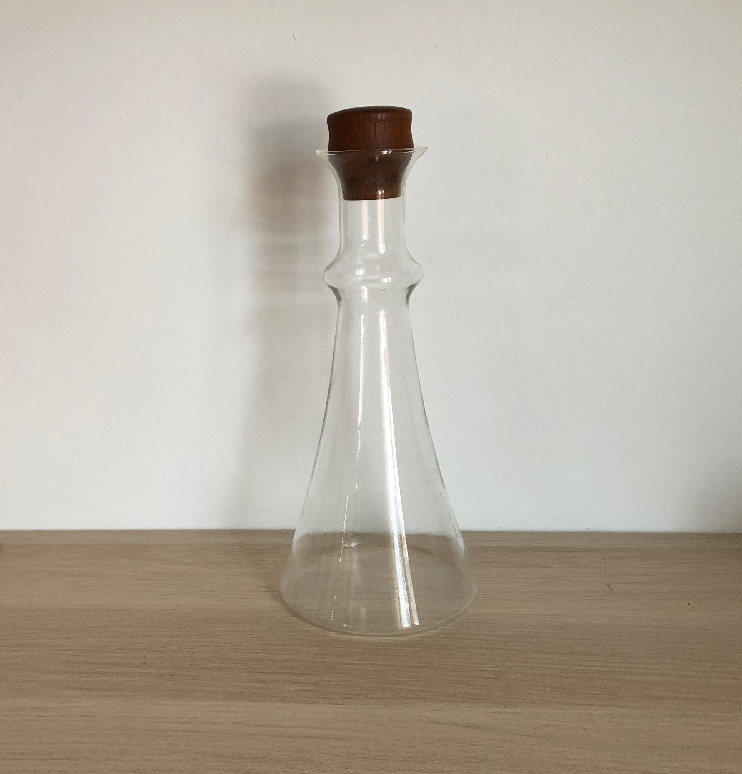 Vintage Mid Century Danish Modern Glass and Teak Decanter or