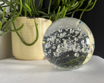 Large Vintage Clear Glass Controlled Bubble Paperweight