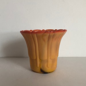 Vintage 1930s Art Deco Akro Agate Orange Marbled Flower Pot Succulent Planter