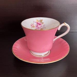 Vintage Pink Aynsley Rose Gold Leaf Tea Cup and Saucer