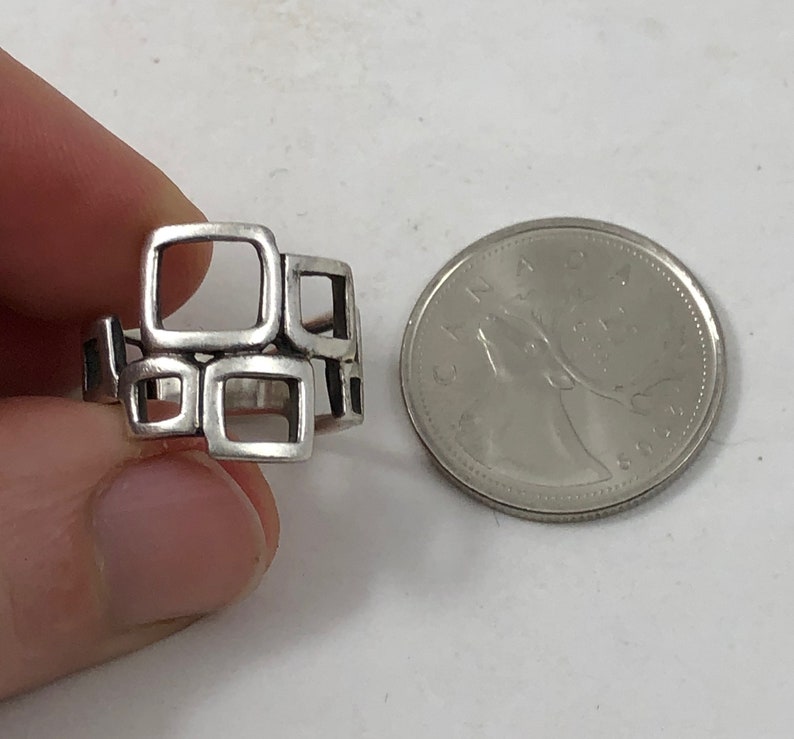 Vintage Sterling Silver Modernist Squares Ladies Statement Ring