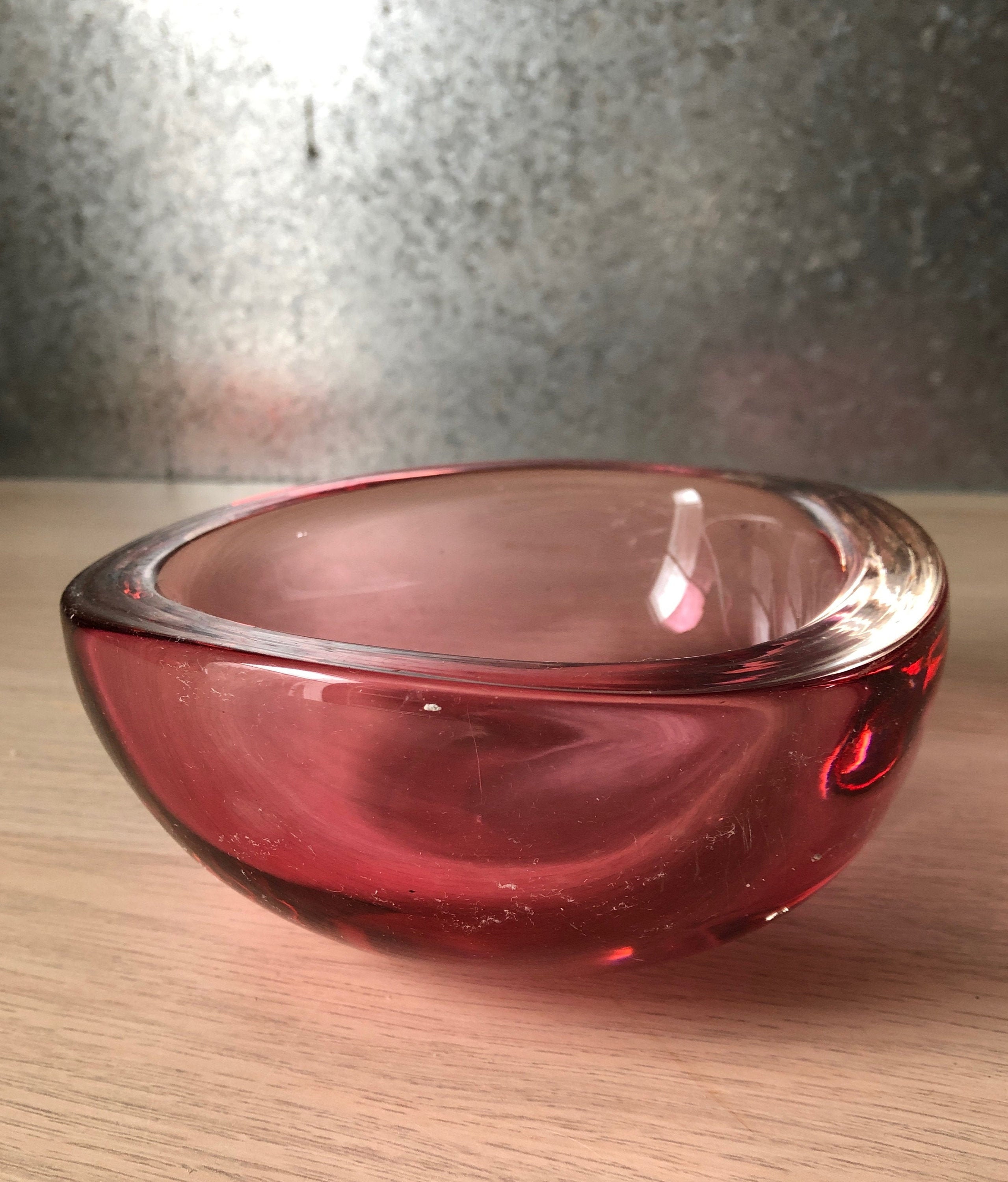 Possibly Murano Vintage Mid Century Cranberry Art Glass Triangular