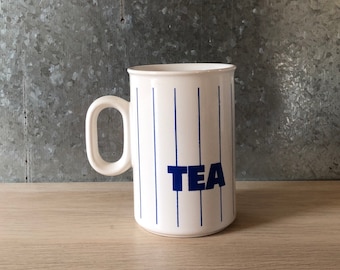 Vintage 1980s Hornsea Blue Striped Tall Tea Mug