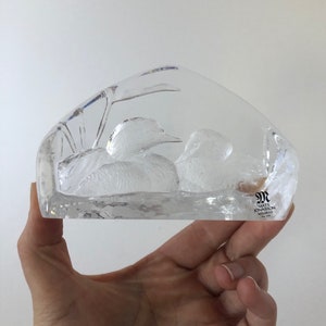 Vintage Mats Jonasson Maleras Sweden Crystal Mallard Ducks Paperweight