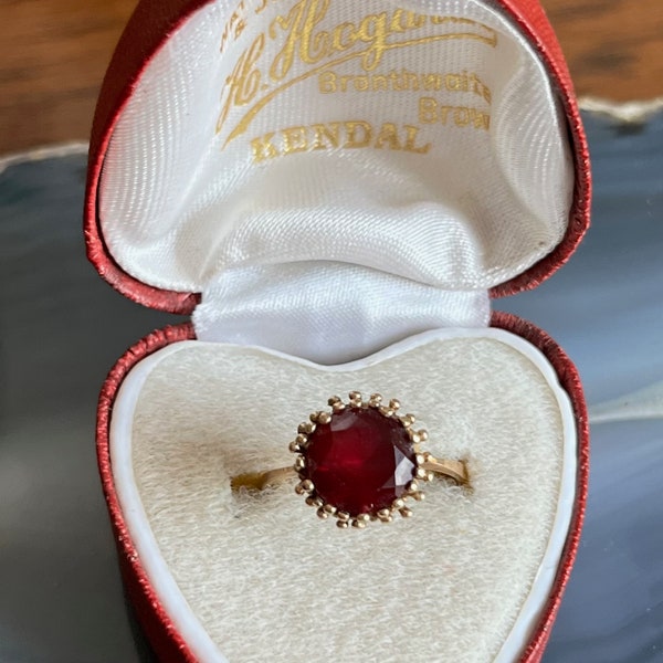Vintage Mid Century Damen 10K Gold Rubinroter Spinell Sputnik Ring