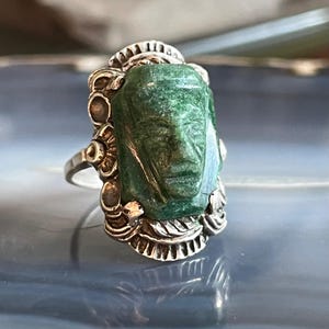 ビンテージ MEXICO リング 翡翠 希少 重厚 イーグル VINTAGE ヴィンテージ 935 シルバー メキシコ翡翠 マヤ アステカ マスク