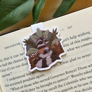 Coffee To Go With Background Magnetic Bookmark | Magnet Bookmarks | Bookmark Magnets | Coffee Lover Gift | Raccoon |