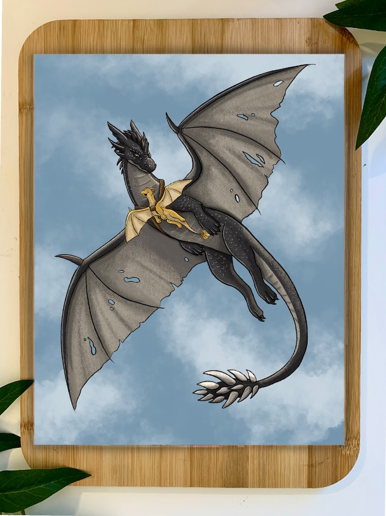 All Saddled Up! Print | Fourth Wing Art | Licensed Bookish Merch | Tairn and Andarna | Onyx Storm| Art Prints | Iron Flame Merch image 1