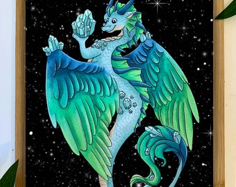 Aquamarine Dragon Print | Fantasy Decor | Wall Decor | March Print | Dragon Print | March Birthstone Gift | Aquamarine |
