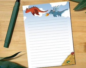 Playful Dragons Notepad | Memo Notepad | Lined Notepad | Fantasy Notepad |