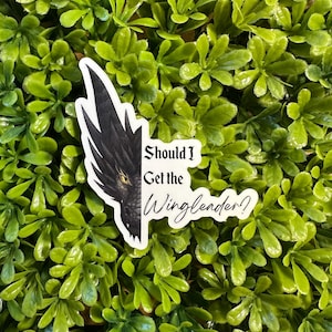 Pu&ograve; includere: Un adesivo bianco e nero con una testa di drago e il testo "Should I Get the Winglender?"