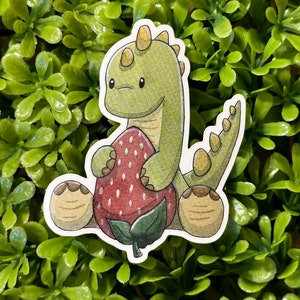 Strawberry Dino Sticker| Waterproof Sticker | UV Protected Sticker | Vinyl Sticker | Laptop Sticker | Decal | Dinosaur Sticker