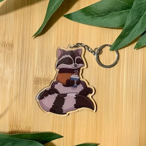 Coffee To Go Keychain | Raccoon Keychain | Cute Animal Keychain | Keychain | Backpack Accessories | Raccoon Gifts |