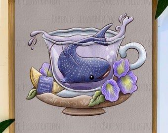 Tea Creatures: Whale | Whale Prints | Sea Creature Art | Tea Artwork | Tea Lover Decor|