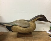 Hand Carved Hollow Antique Style Wooden Drake Pintail Duck Decoy - New - Dennis Finden - MN