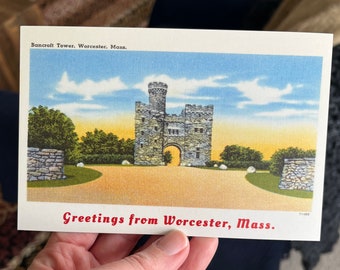 Greetings from Worcester, Mass., Bancroft Tower 10 x 15 cm Postkarte