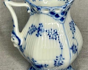 Pristine Vintage 1935 Royal Copenhagen Blue Fluted Full Lace Creamer No. 1032/1031 Rare Early Date Mark, First Quality Danish Porcelain