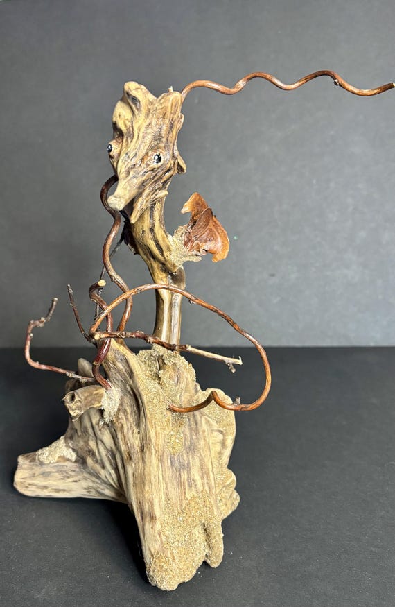Abstract Seahorse Natural Driftwood Sculpture Wood Base Tabletop, Beach, Nautical Décor