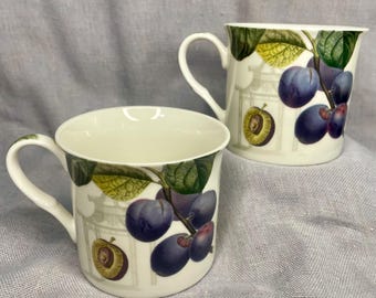 Royal Botanic Gardens Kew Damson Plum Fine China Mugs - Pair of 2, Creative Tops Orchard Series Botanical Coffee Cups