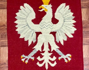 Vintage Polish "Orzeł Biały" Hand-Woven Wool Kilim Tapestry