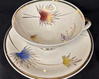 Vintage Winterling Bavaria Teacup and Saucer Set 1950s Mid-Century Modern "Atomic" Starburst Design West German Porcelain